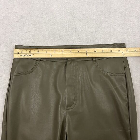 Zara Faux Leather Pants Womens Size Medium Olive Green Hi Rise Ankle Zip Legging - Picture 5 of 12